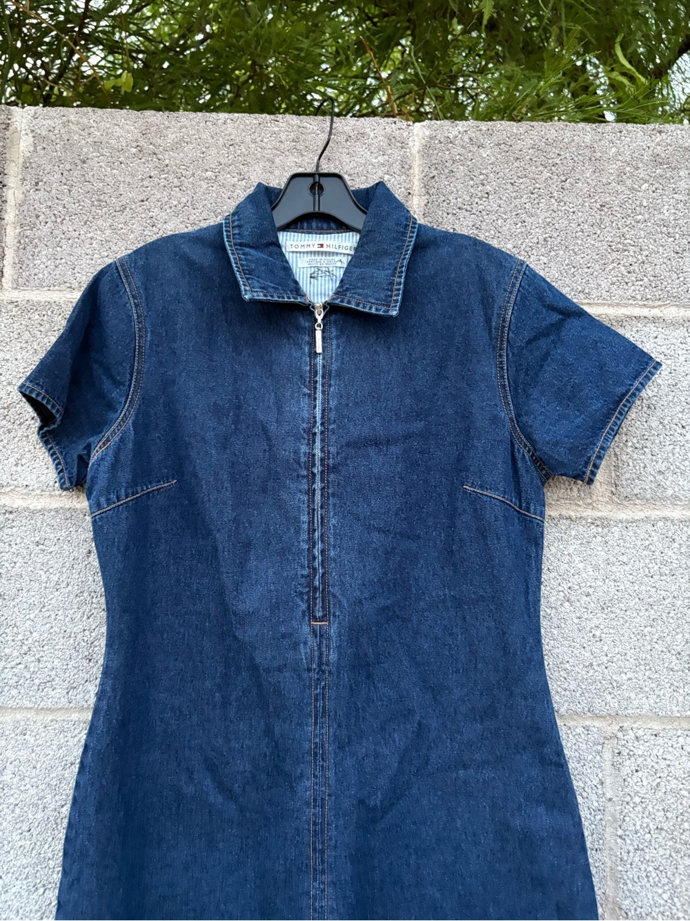 Vtg Y2K Tommy Hilfiger 1/4 Zip Dress Size 10 Denim A-Line Short Sleeve Dark Wash - Picture 3 of 10